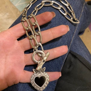Sacred Heart Pendant Necklace, Silver Chain, Black Enamel image 7