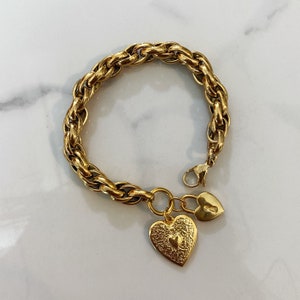 Hearts Charm Bracelet, Chunky Gold Bracelet, Gold Statement Bracelet ...