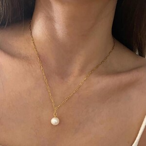 Pearl charm necklace, elegant chain with fresh pearl pendant, necklace for woman, bridal necklace, chain necklace, minimal necklace image 9