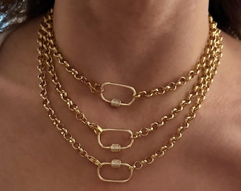 screw oval clasp necklace, charm holder chain