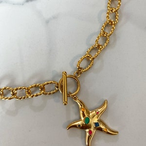 Gold plated Starfish necklace, chunky gold necklace, aesthetic jewelry, modern y2k jewelry, mermaid necklace, 90s style jewelry image 3