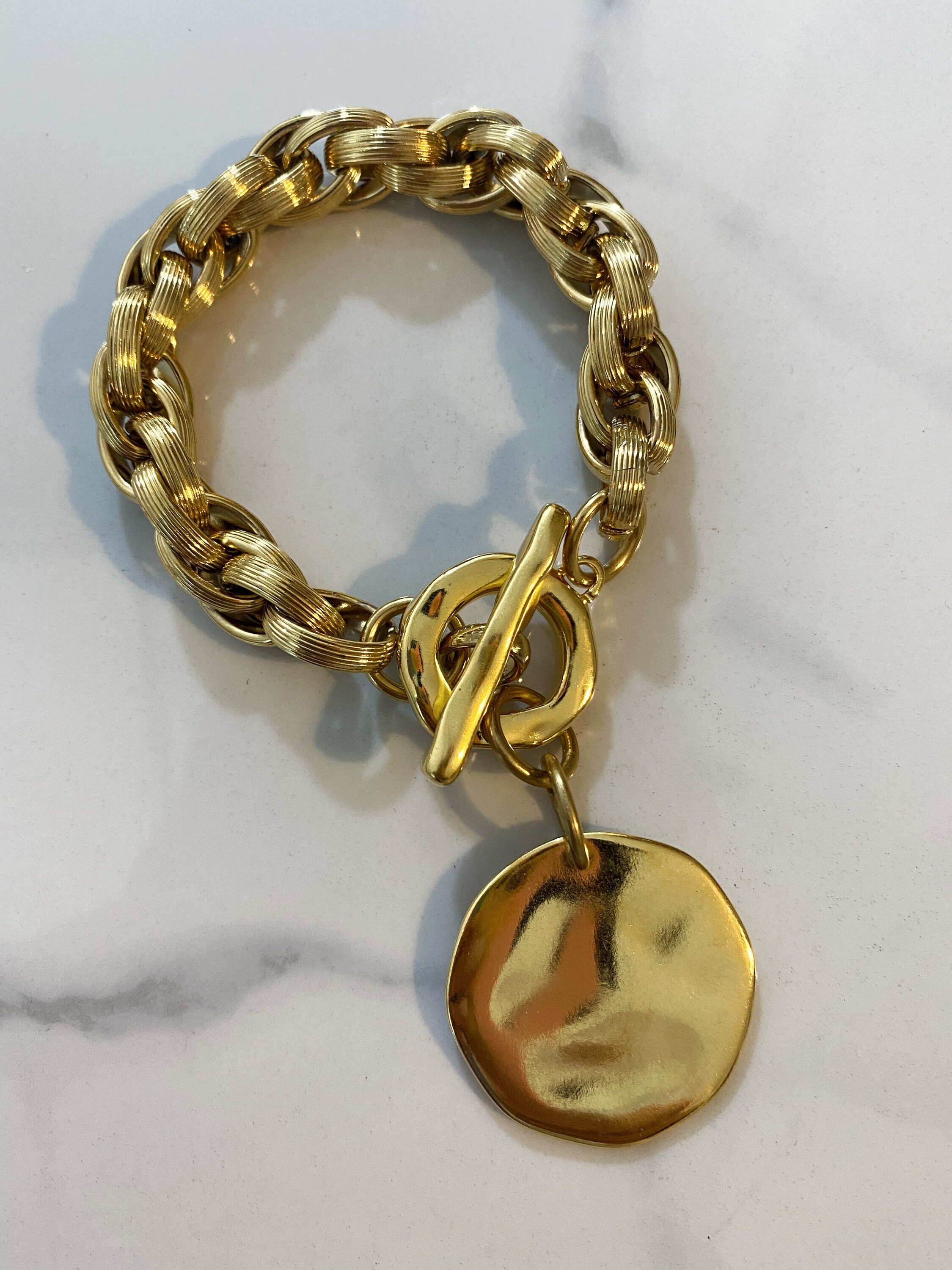 Coin Bracelet, Statement Bracelet, Big Gold Tone Bracelet