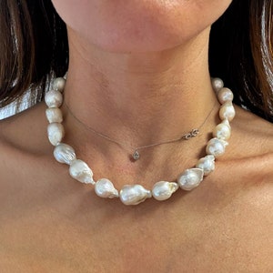 baroque pearl necklace, bridal jewelry, irregular shape fresh baroque pearls, large pearl necklace for woman, wedding jewelry
