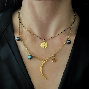 Pendentif perle baroque noire, collier pendentif perle baroque, collier perles véritables, gros collier perles irrégulières, collier breloque perle image 1