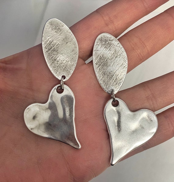 Orecchini a cuore placcati in argento, orecchini a cuore grandi e oversize, orecchini lunghi e grandi, orecchini da festa, gioielli massicci, regalo per San Valentino - Italia