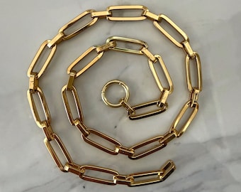 Round charm holder chain, gold tone chain , paperclip chain to add pendant