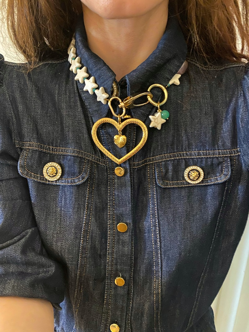 Large heart necklace, y2k necklace with stars, chunky statement necklace, giant huge heart necklace, aesthetic 90s inspired jewelry image 4