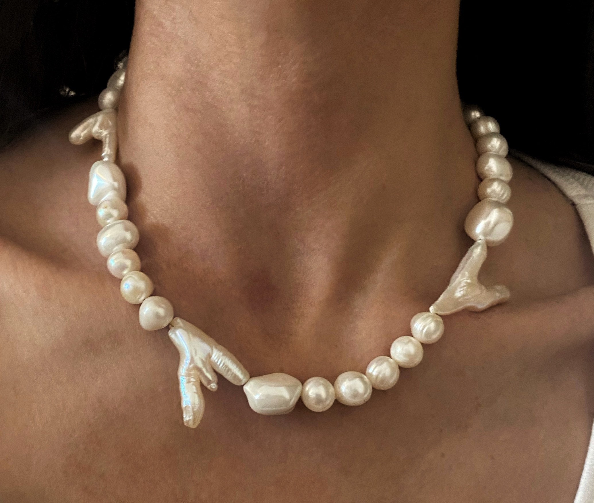 Mismatched Big Pearl Necklace, Irregular Pearls Necklace