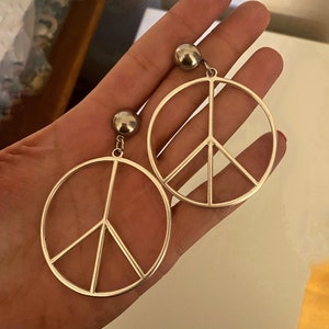 peace symbol earrings, huge silver earrings, oversized peace earrings, 90s aesthetic jewelry, large piece earrings, y2k jewelry