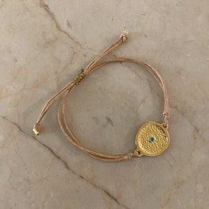 Evil eye bracelet, Friendship cord bracelet, gold charm adjustable bracelet, Cord bracelet, Mothers Day gift, Easter gift for her image 4