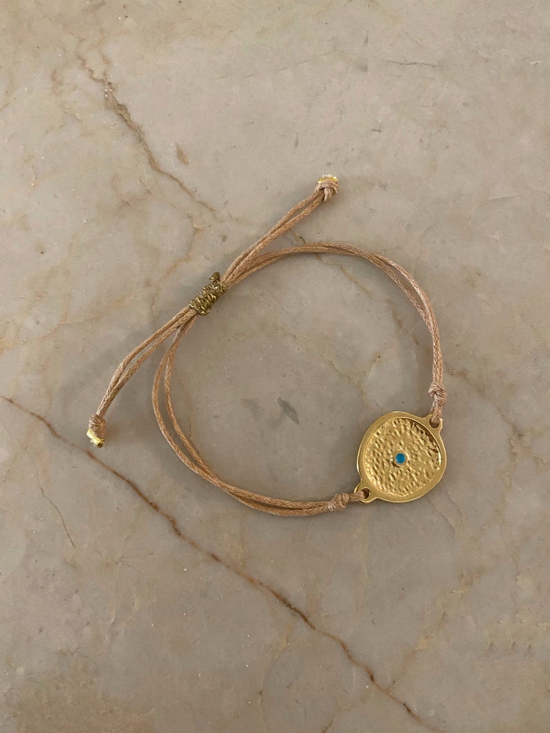 Evil eye bracelet, Friendship cord bracelet, gold charm adjustable bracelet, Cord bracelet, Mothers Day gift, Easter gift for her image 4
