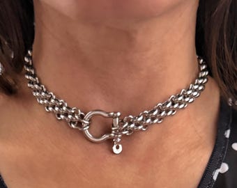Collar con cierre de grillete, cadena para sujetar dijes, joyería de cadena moderna