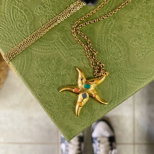 Starfish pendant necklace, gold tone summer necklace, modern y2k jewelry, mermaid necklace, 90s style jewelry, sea lovers jewelry image 5