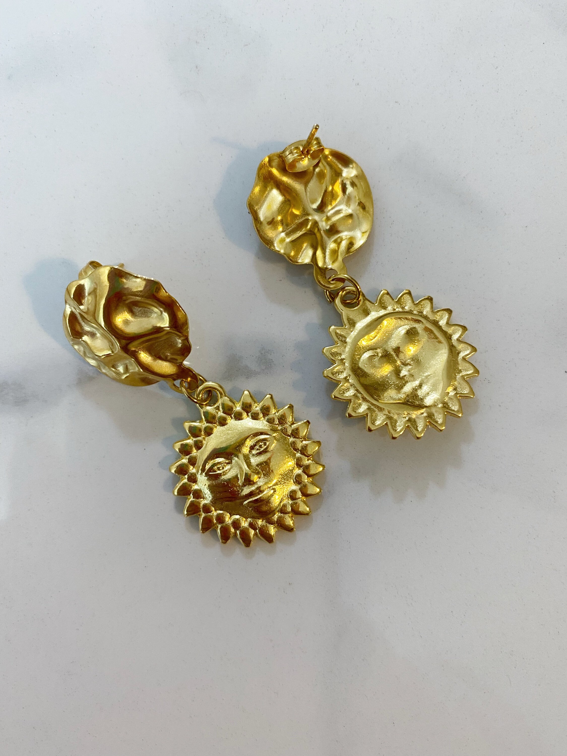 Orecchini A Goccia Bohémien Sole In Oro – Geometrici Celesti Minimal – Gioielli Etnici Per Donne E Ragazze