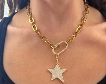 Collar con colgante de estrella de circonita, collar con mosquetón