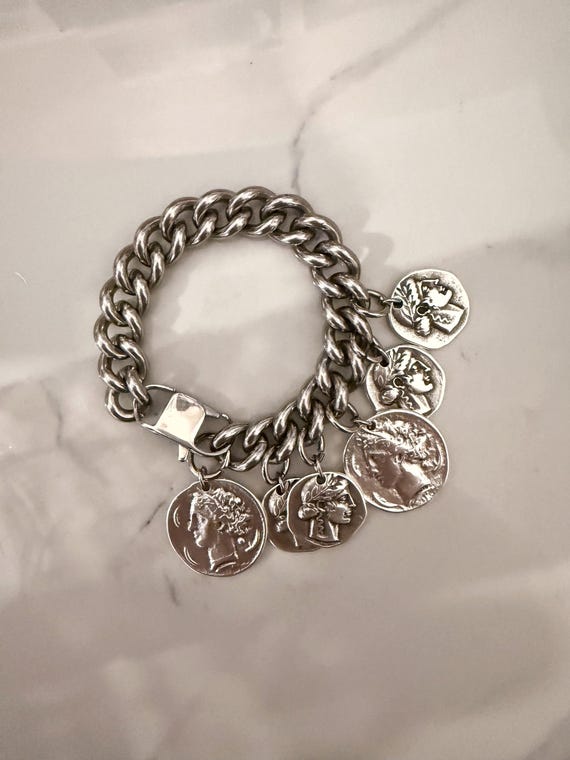 メンズ vintage multi coin silver bracelet