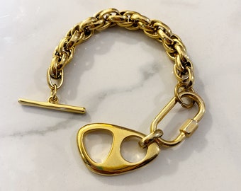 Großes Gold-Ton-Armband, Kettenarmband, Retro-Stil Schmuck, ästhetisches Armband, übergroßes Armband, großes Kettenarmband, jeden Tag