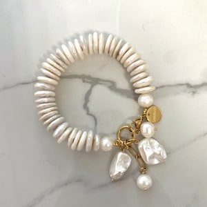 Pearl bracelet, chunky raw irregular pearl bracelet, freshpearl charm bracelet, bridal jewelry, large pearl bracelet