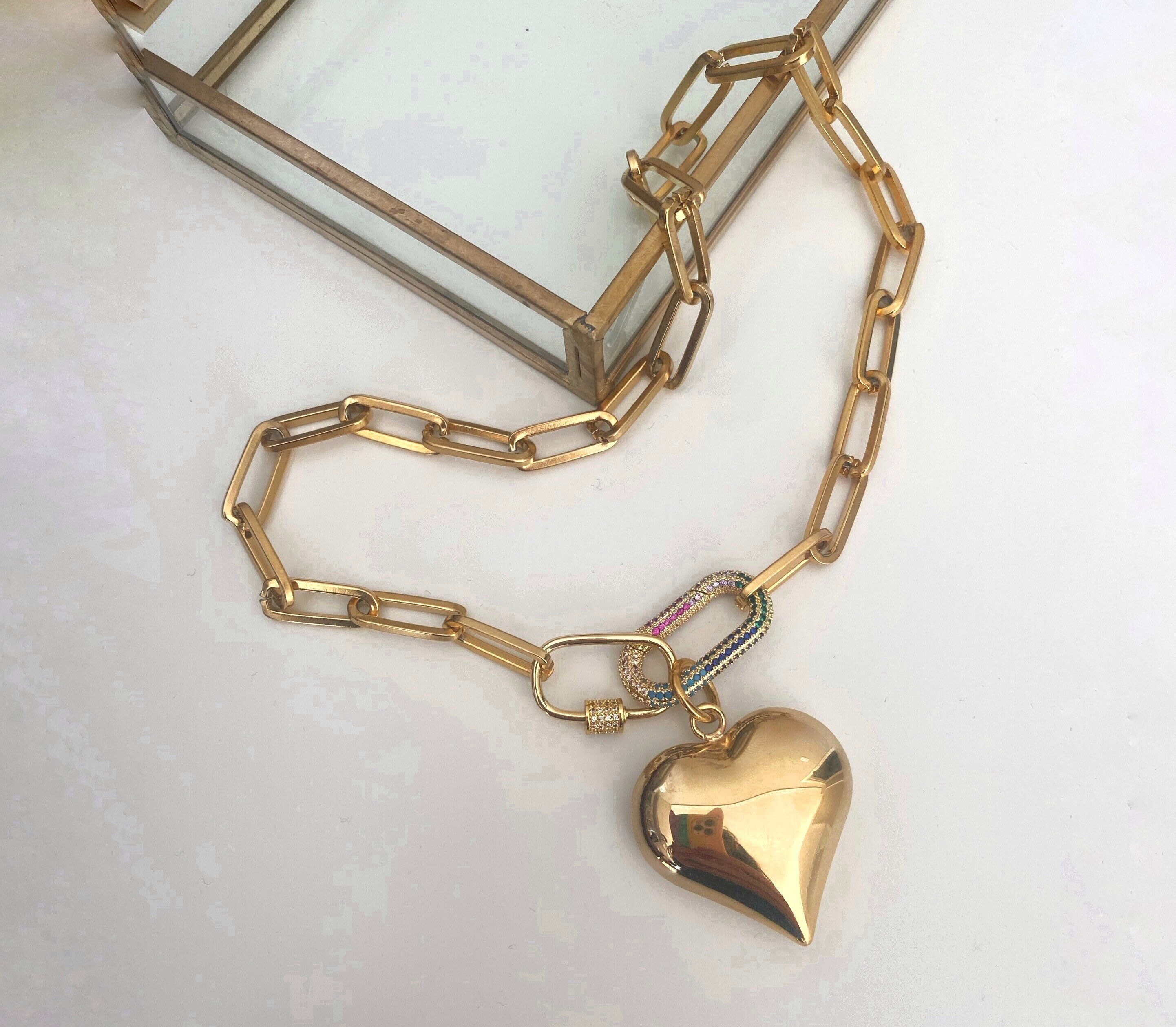 Puffy Heart Necklace, Zircon Carabiner Necklace, Paperclip Chain Necklace, Gold Heart Necklace, Spring Clasp Necklace, Gold Simple Necklace - Etsy Puffy Heart Necklace, Zircon Carabiner Necklace, Paperclip Chain Necklace, Gold Heart Necklace, Spring Clasp Necklace, Gold Simple Necklace - Etsy