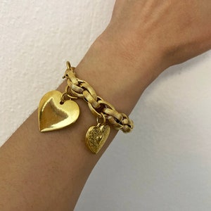 Heart charm bracelet, gold heart bracelet, large heart bracelet, gold chunky steel chain bracelet, large gold bracelet, y2k aesthetic image 3