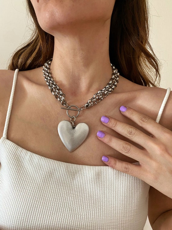 ★PEARLY MORE★ Romantic Heart Ball Chain Choker Necklace Best Chunky Pearl Chain Choker Necklace Set – ArtGalleryZen