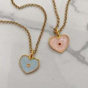 Heart pendant necklace, heart necklace, blue pink necklace, gold  tone  necklace for woman, pastel charm necklace