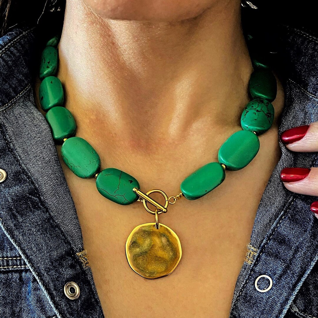 【TATIANA】Apink銀紙着用★Green Mix Coin Beads Necklace il_1080xN.4532081568_blyi.jpg