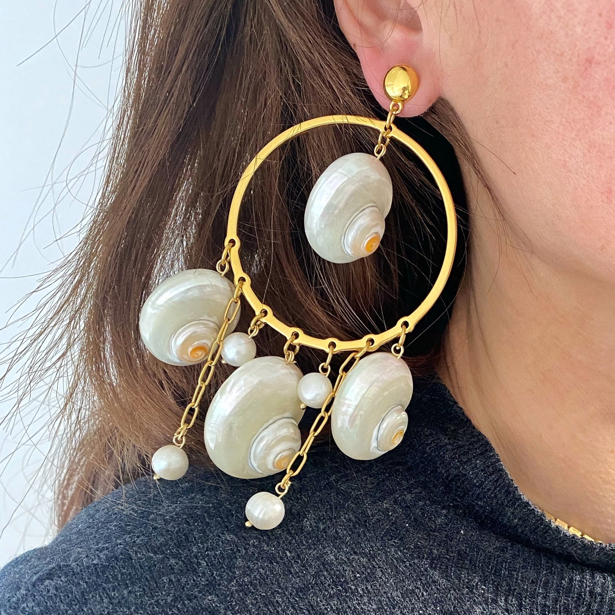 Real Shell Earing Seashell Earrings, Natural Seashell Earrings, Giant Dangle Earrings ...