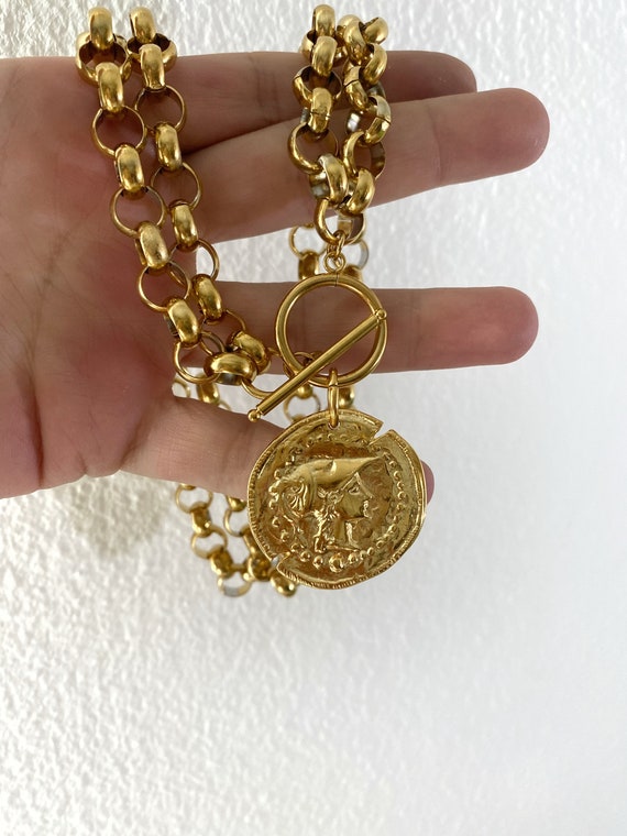 Chunky Coin Necklace, Gold Tone Athina Medallion Charm Necklace, Double  Large Chain Necklace, Toggle Choker, Oversized Coin Necklace -  Hong  Kong