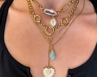 Carabiner necklace , mixed layering necklaces
