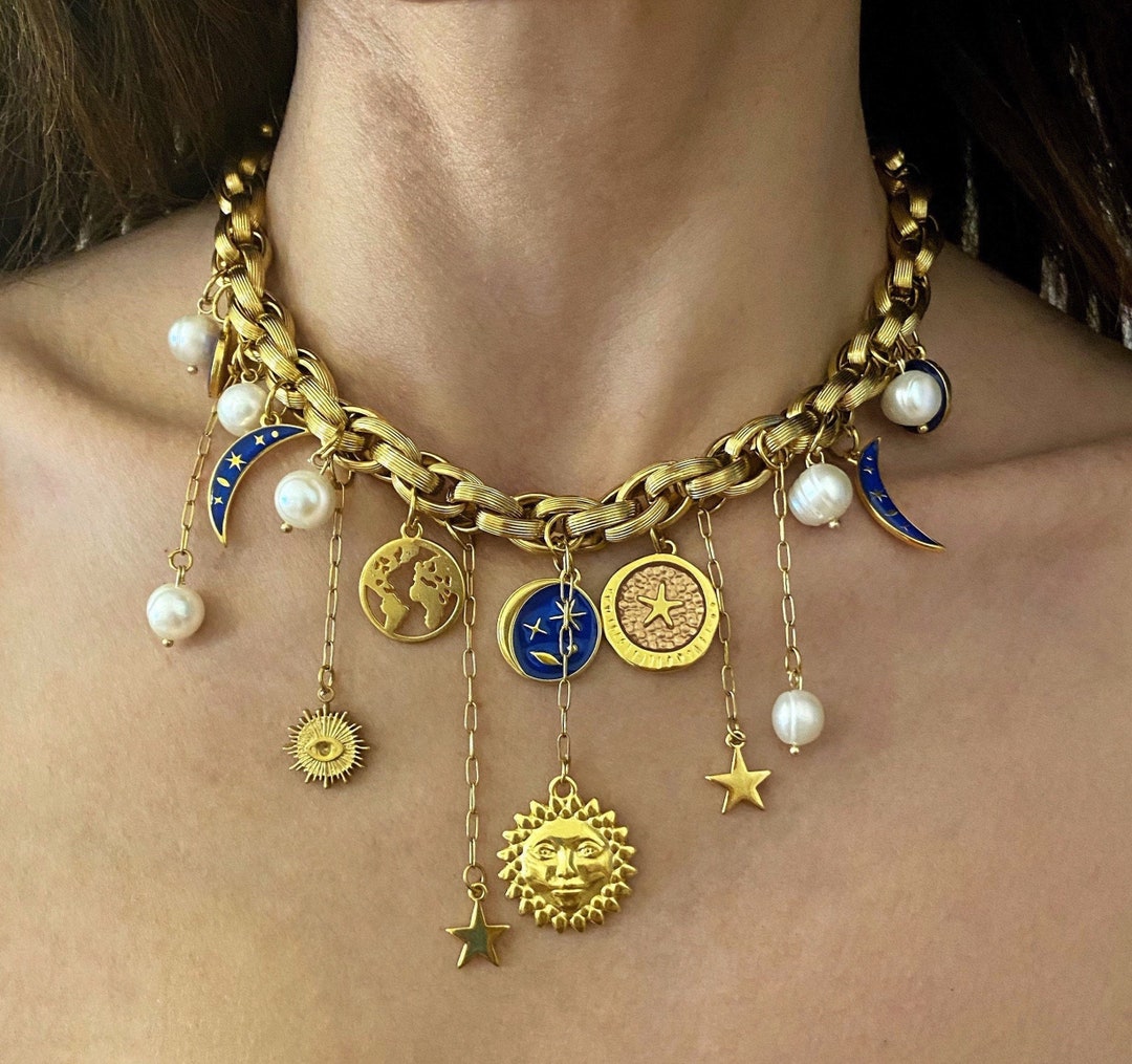 Aluinn Braccialetto Bohémien Donna Con Luna, Stelle, Cuori E Perle - Set Di 6 Gioielli Elastici Regolabili, Idea Regalo Fashion