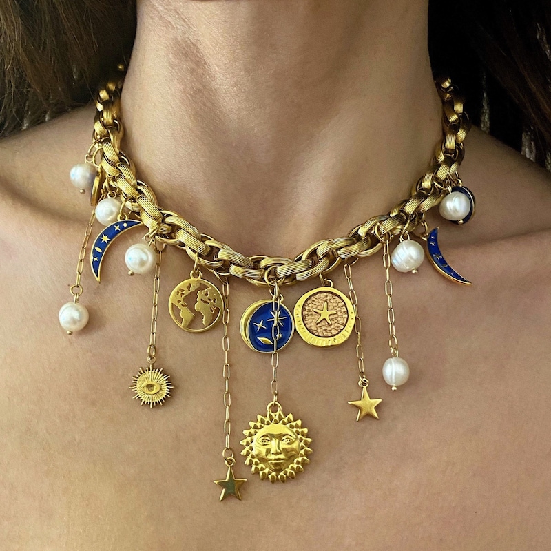 Silver and Gold Details Charm Necklaces