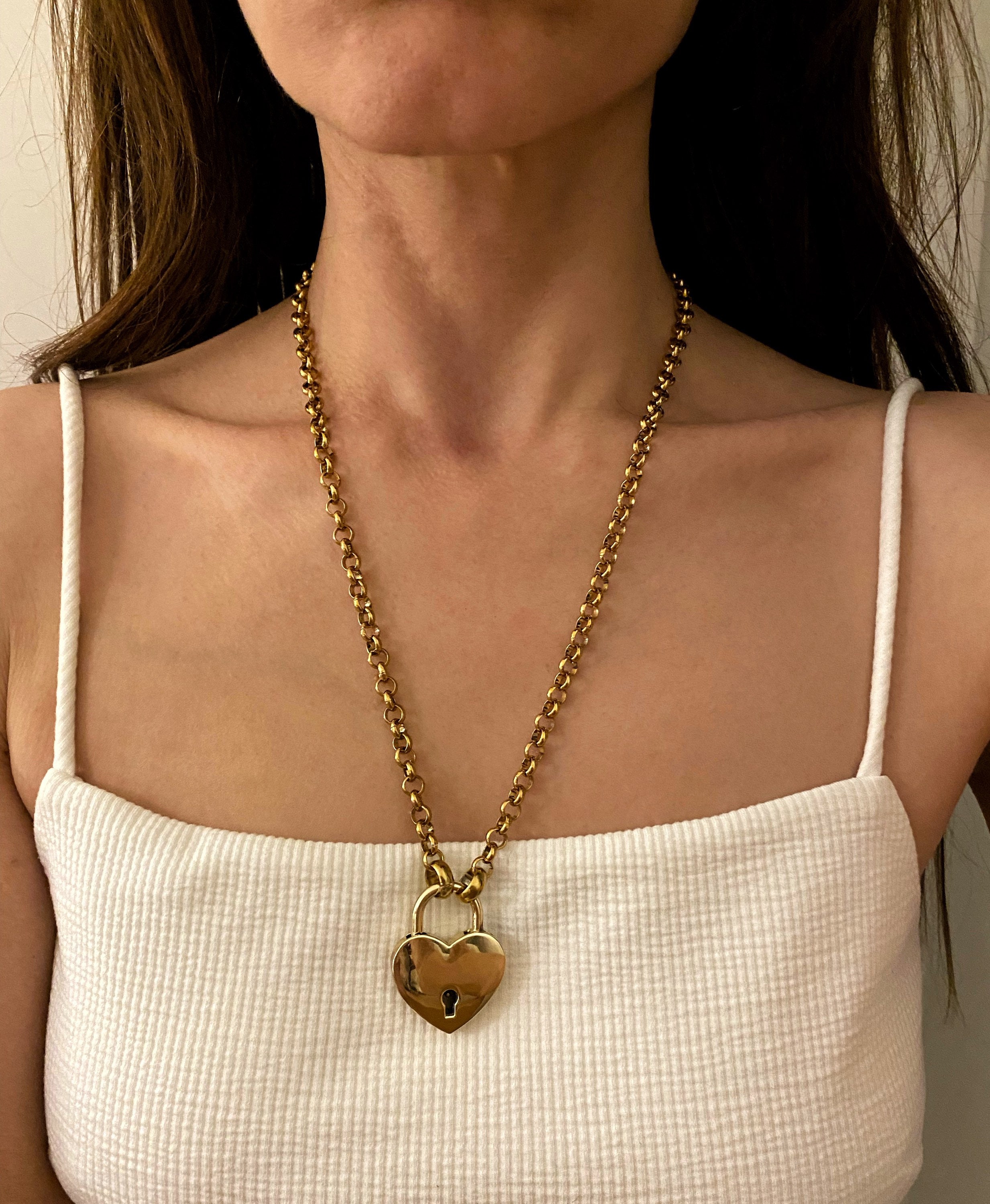 Heart Necklace Padlock Pendant Necklace Gold Long Necklace 