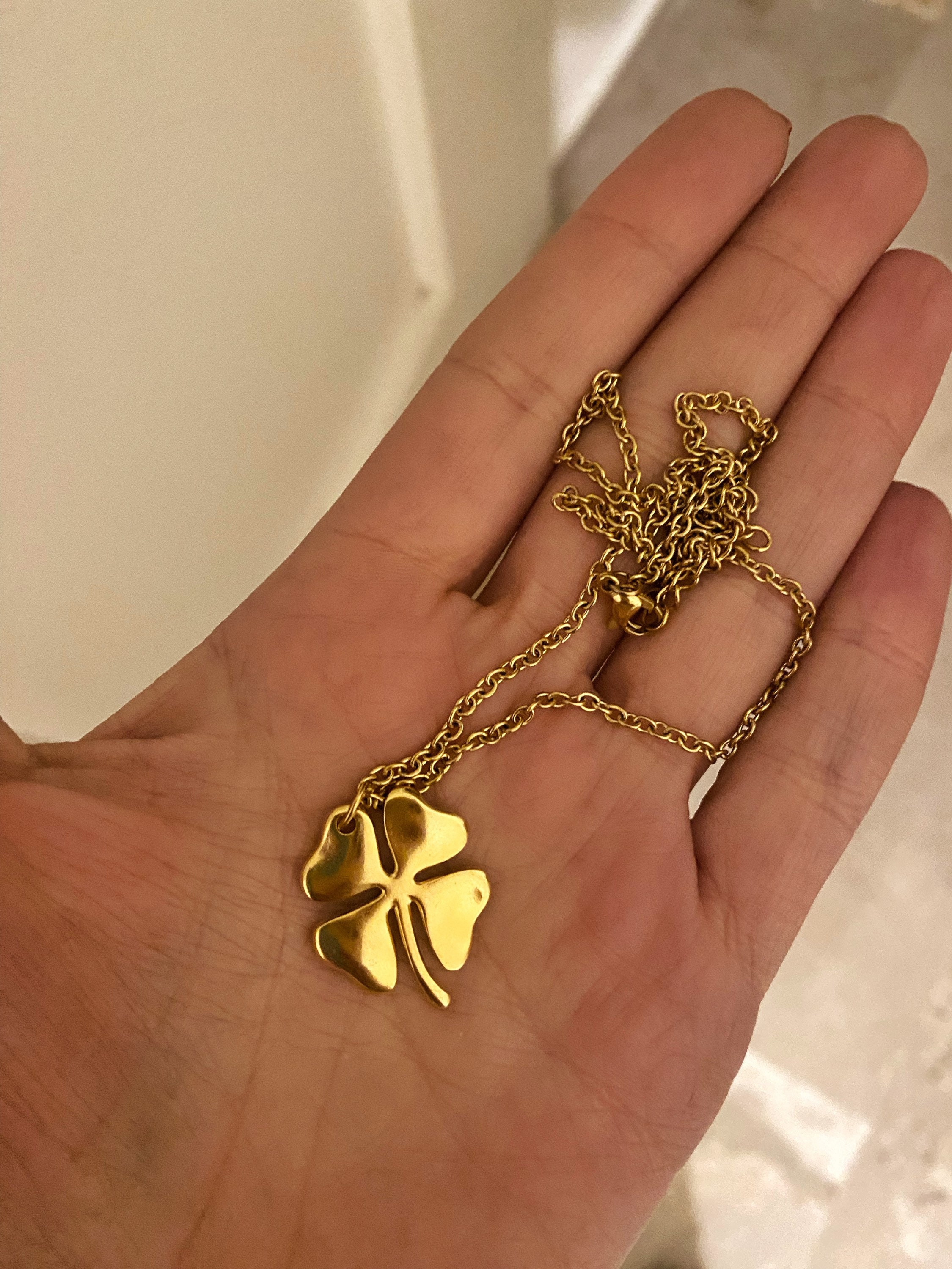 Jenosy Kleeblatt Halskette Gold - 14k Vergoldet Mit Lapislazuli Anhänger