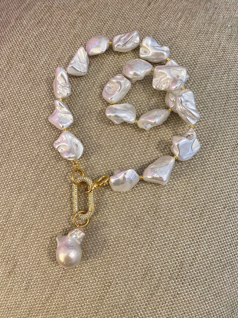 Irregular Shell Beads Necklace With Baroque Pendant Zircon - Etsy