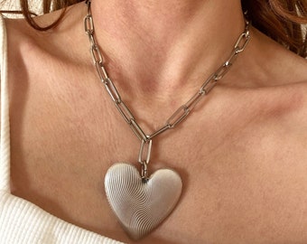 Silver Heart Necklace, Xl Large Oversized Heart Pendant