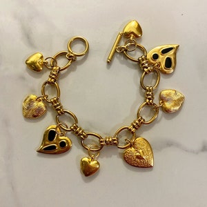 Heart charms bracelet, gold heart bracelet, gold chunky bracelet, big gold bracelet, retro style bracelet, aesthetic jewelry image 6