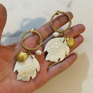 Visbedeloorbellen, grote gouden oorbellen, grote hangende oorbellen, oversized oorbellen, boho bruidssieraden, vispareloorbellen,