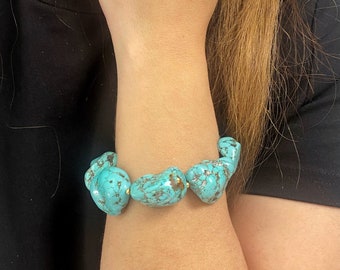 turquoise tone bracelet, huge stone bracelet, howlite gem stone, summer bracelet for woman, oversized irregular beads bracelet