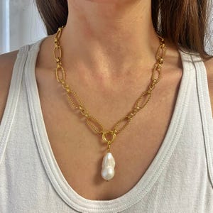 baroque pearl necklace, large fireball pearl, irregular pearl  necklace, big natural pearl necklace, chunky jewelry, long necklace