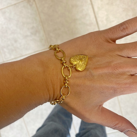Bracelet Cœur En Métal Doré - Style Vintage Ou Romantique - Occasion