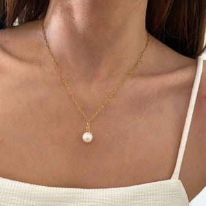 Pearl charm necklace, elegant chain with fresh pearl pendant, necklace for woman, bridal necklace, chain necklace, minimal necklace image 5