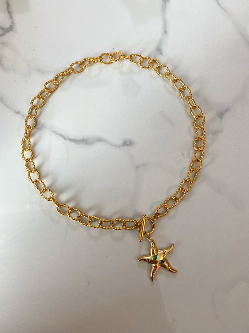 Gold plated Starfish necklace, chunky gold necklace, aesthetic jewelry, modern y2k jewelry, mermaid necklace, 90s style jewelry image 2