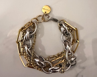 Mix silver gold tone  chains bracelet, multi strand chain bracelet,  statement jewelry