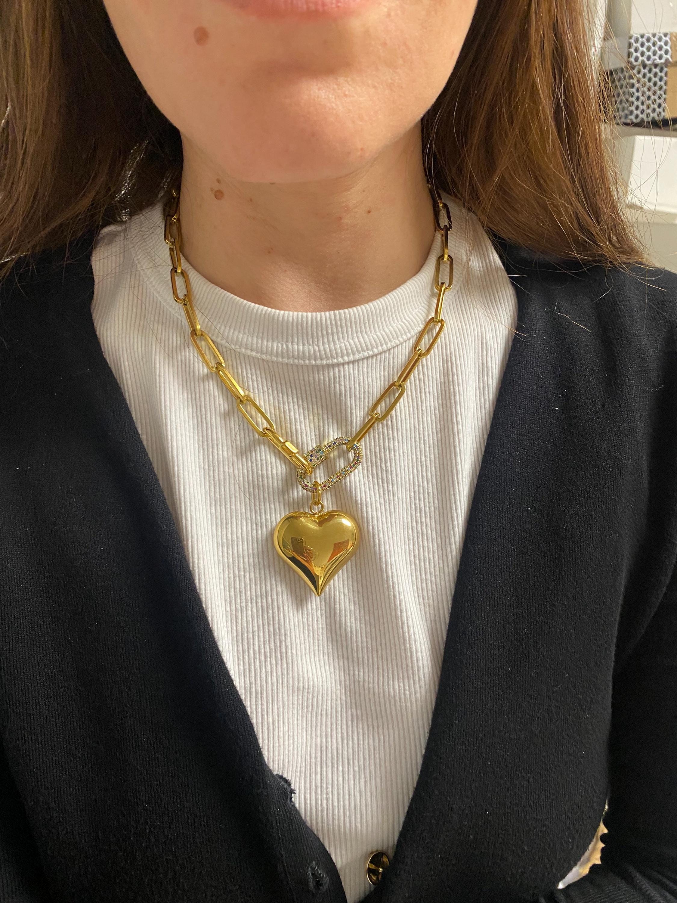【国内在庫】 Puffy Heart Necklace, Carabiner Rainbow Lock Necklace アクセサリー