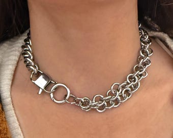Silver tone chain, layered chains necklace,   mix convertible chain necklace , bold statement jewelry