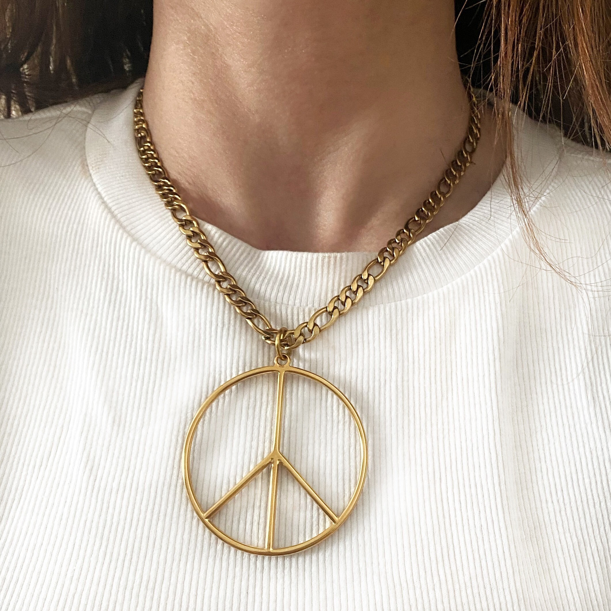 925 sterling silver necklace Oval Peace Sign Hippie Symbol