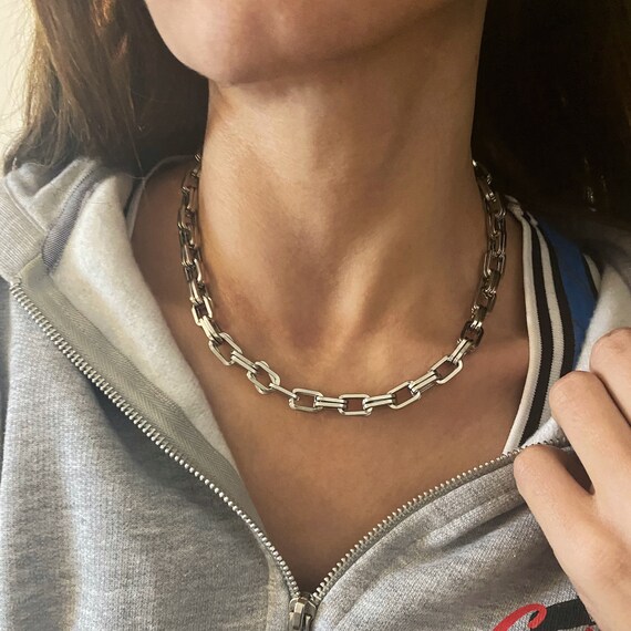 Handmade Sterling Silver Jewellery Chunky Sterling Silver Necklace,  Handmade Geometric Link Chain, Statement Necklace | AAM Jewellery