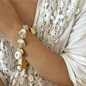 Oversized shells and clam bracelet, boho bridal jewelry, summer beach wedding jewelry, shell charm bracelet, natural clam charms bracelet image 9