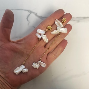 Keshi Pearl earrings, long Irregular pearl earrings, bridal jewelry, chunky freshpearl earrings, bride jewelry, earrings for woman